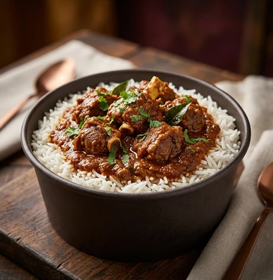 Goat Curry Rice Bowl, hard-to-find ethnic meat dish in Edmonton, AB