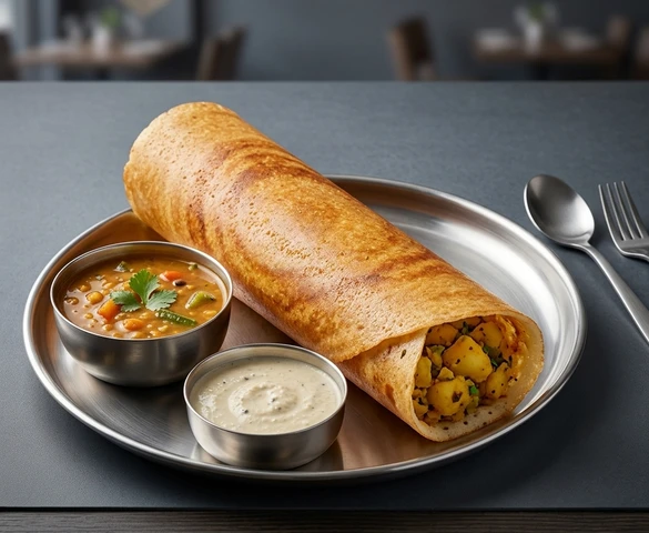 Masala Dosa with sambar and chutney at Anna's Global Plate in Edmonton, AB